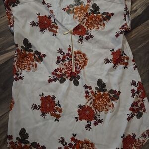 Express Floral Blouse with Zipper - White and Orange